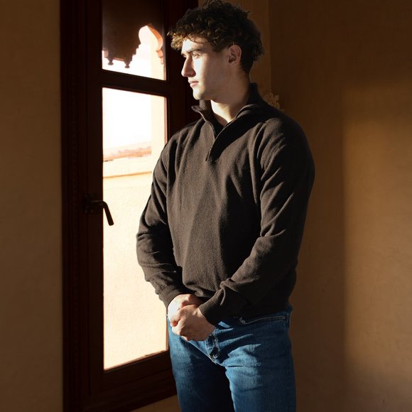 Mens Brown Mock Turtleneck Pull Over Sweater